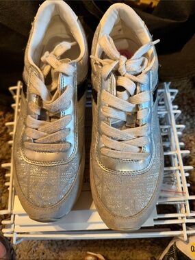 Calvin Klein Silver Metallic Girls' Lace-Up Sneakers
